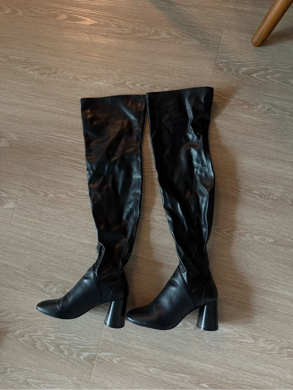 Zara Size US 7 Black Over-the-Knee Block Heel Boots
